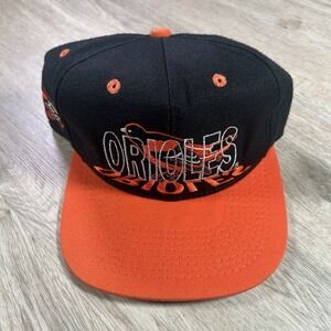 VTG Baltimore Orioles Snapback Hat MLB New Era #1‎ Apparel Black Wool Blend USA